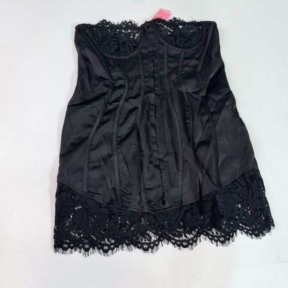 Pretty Little Things Bodycon Dress Womens 10 Black Lace Trim Hook & Eye Romantic - Picture 1 of 9
